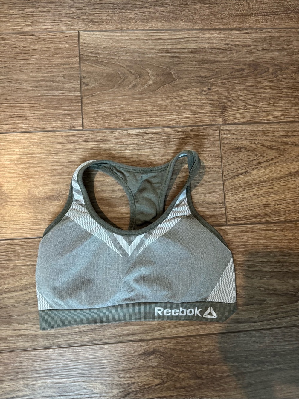 Reebok Olive Green and Cream Racerback Sports Bra